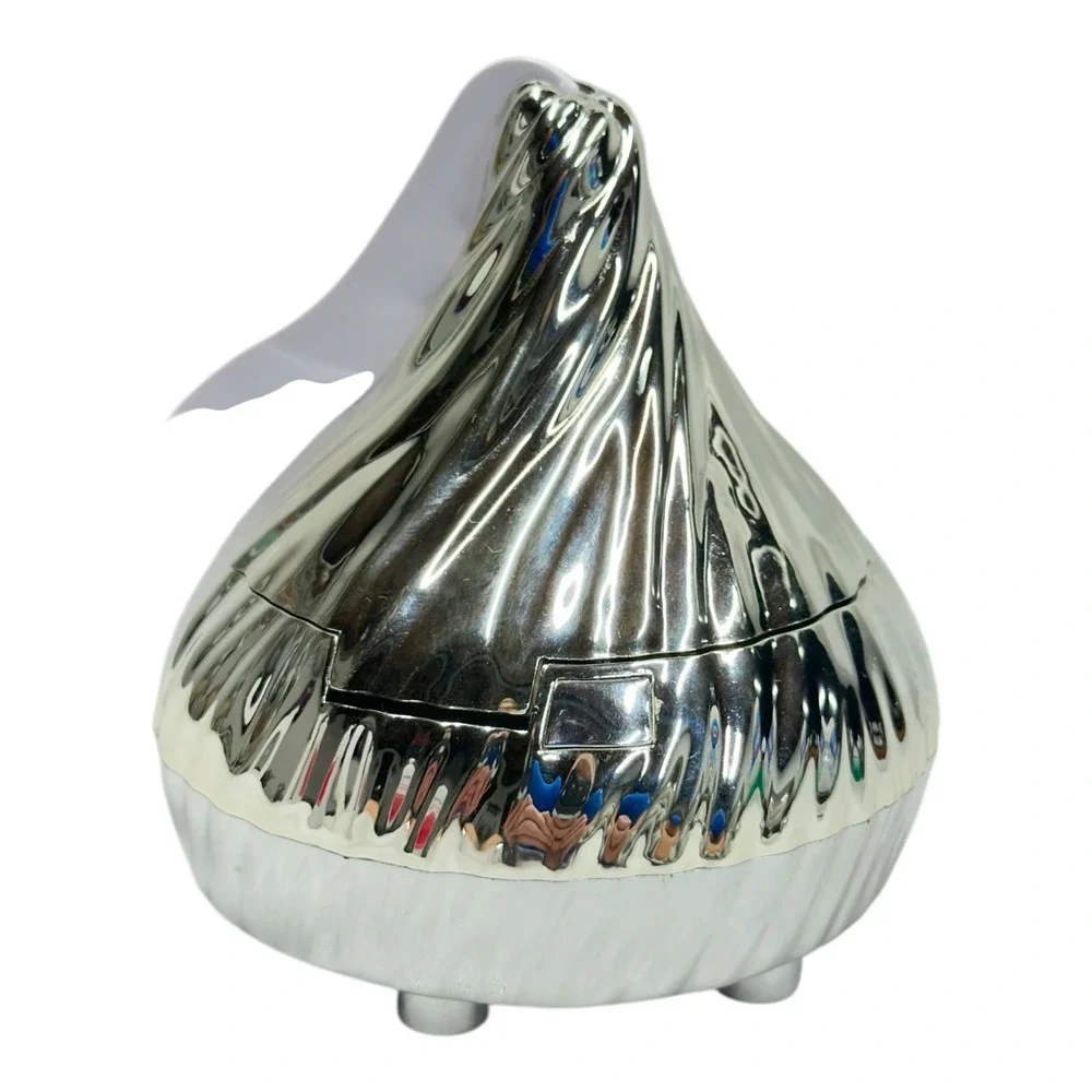 Hersheys Kisses Musical Candy Dish Silver Chrome Collectible Hinged Lid Works